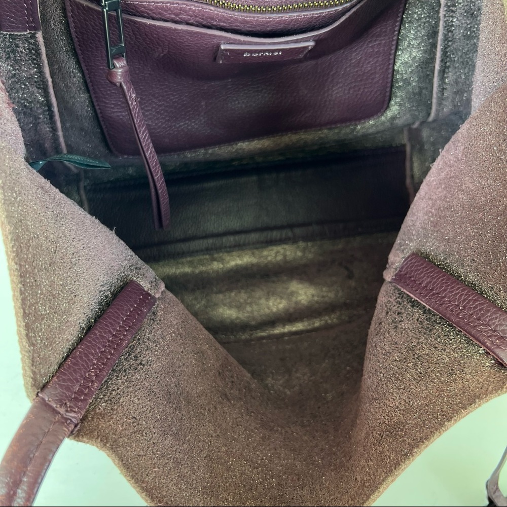 BOTKIER Soho Plum Burgundy Pebbled Leather Zipper Detail Large Shoulder Bag Tote - Picture 12 of 14